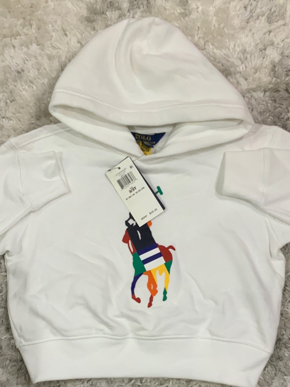 Ralph Lauren White Kids Hoodie with Multicolor Polo Pony